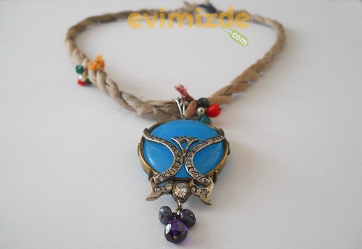 Takı KL60-Mavi Madalyon Kolye